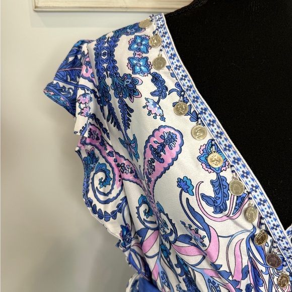 Anany Maxi V-Neck Coin on Collar Belted Short Sleeve with Slit Dress (S) - Picture 4 of 10